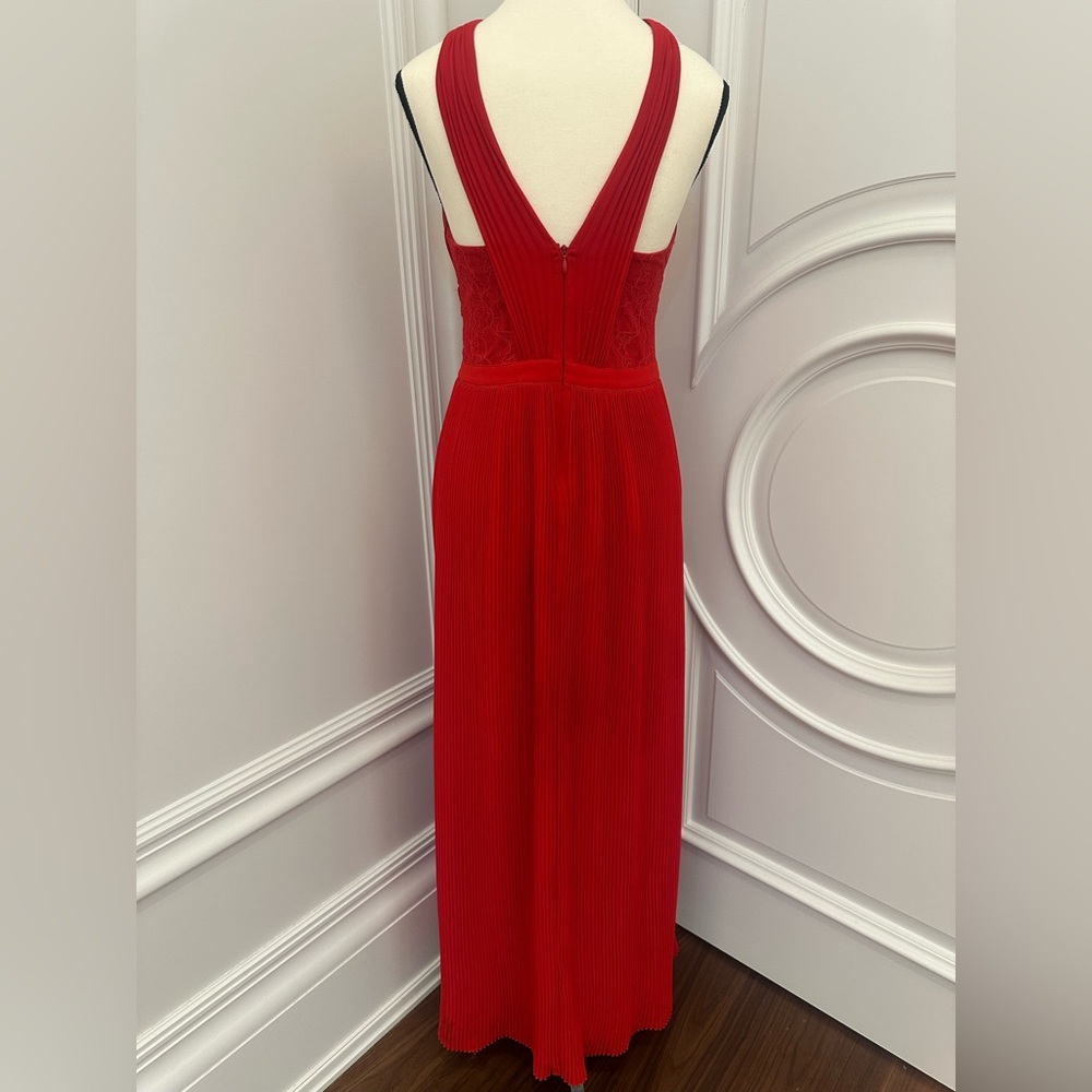 Guess Red Formal Lace Pleated Dress with Cut Out & Crisscross Neckline (Size 4) - Picture 6 of 13